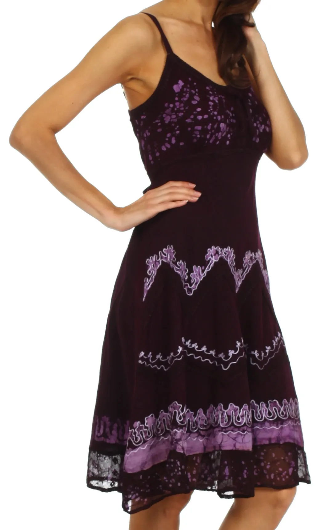 Sakkas Jolie Batik Embroidered Adjustable Spaghetti Strap Dress