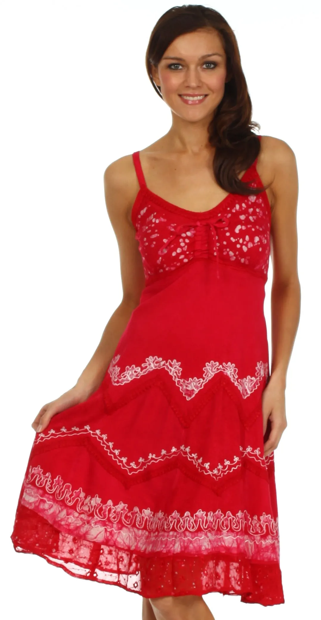 Sakkas Jolie Batik Embroidered Adjustable Spaghetti Strap Dress