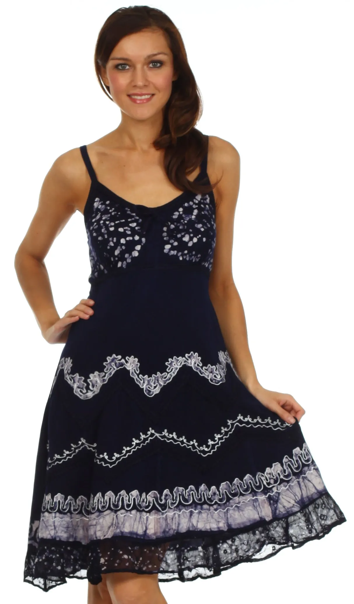 Sakkas Jolie Batik Embroidered Adjustable Spaghetti Strap Dress