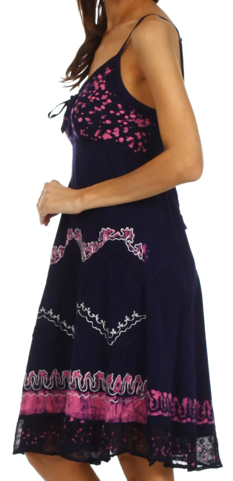 Sakkas Jolie Batik Embroidered Adjustable Spaghetti Strap Dress