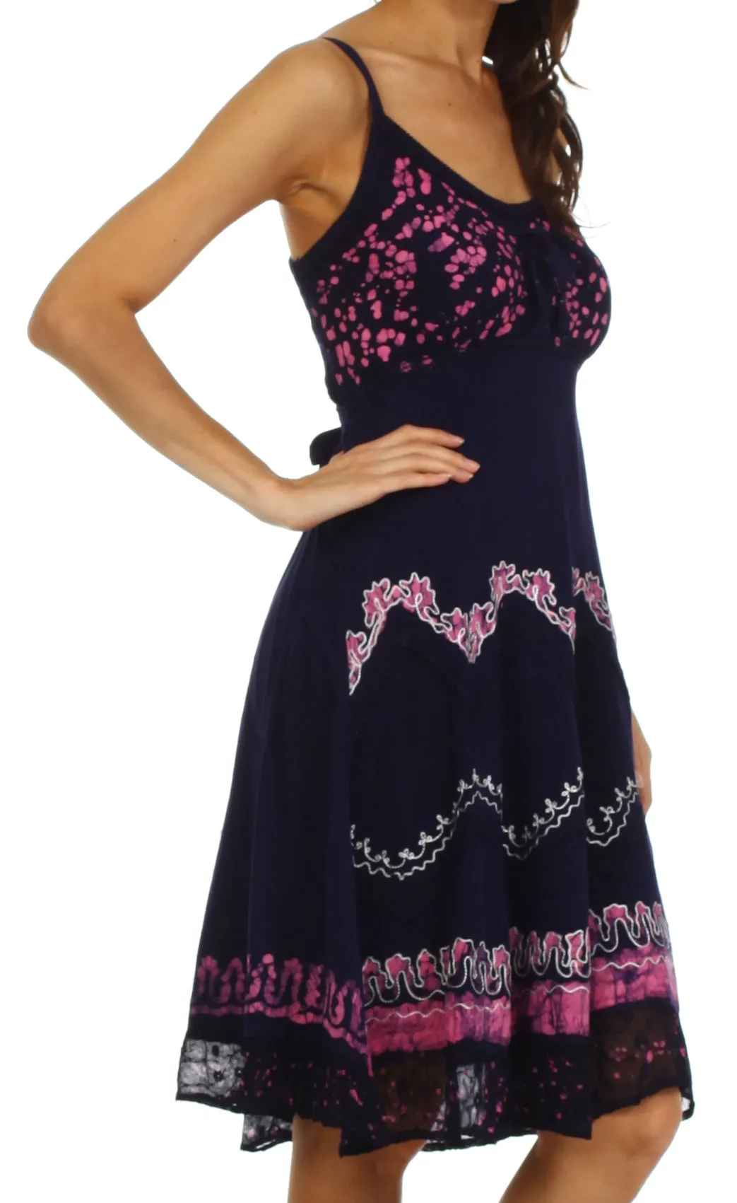 Sakkas Jolie Batik Embroidered Adjustable Spaghetti Strap Dress