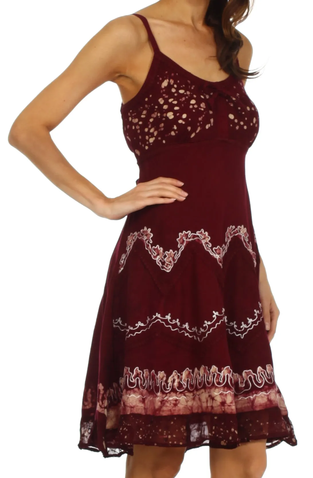 Sakkas Jolie Batik Embroidered Adjustable Spaghetti Strap Dress