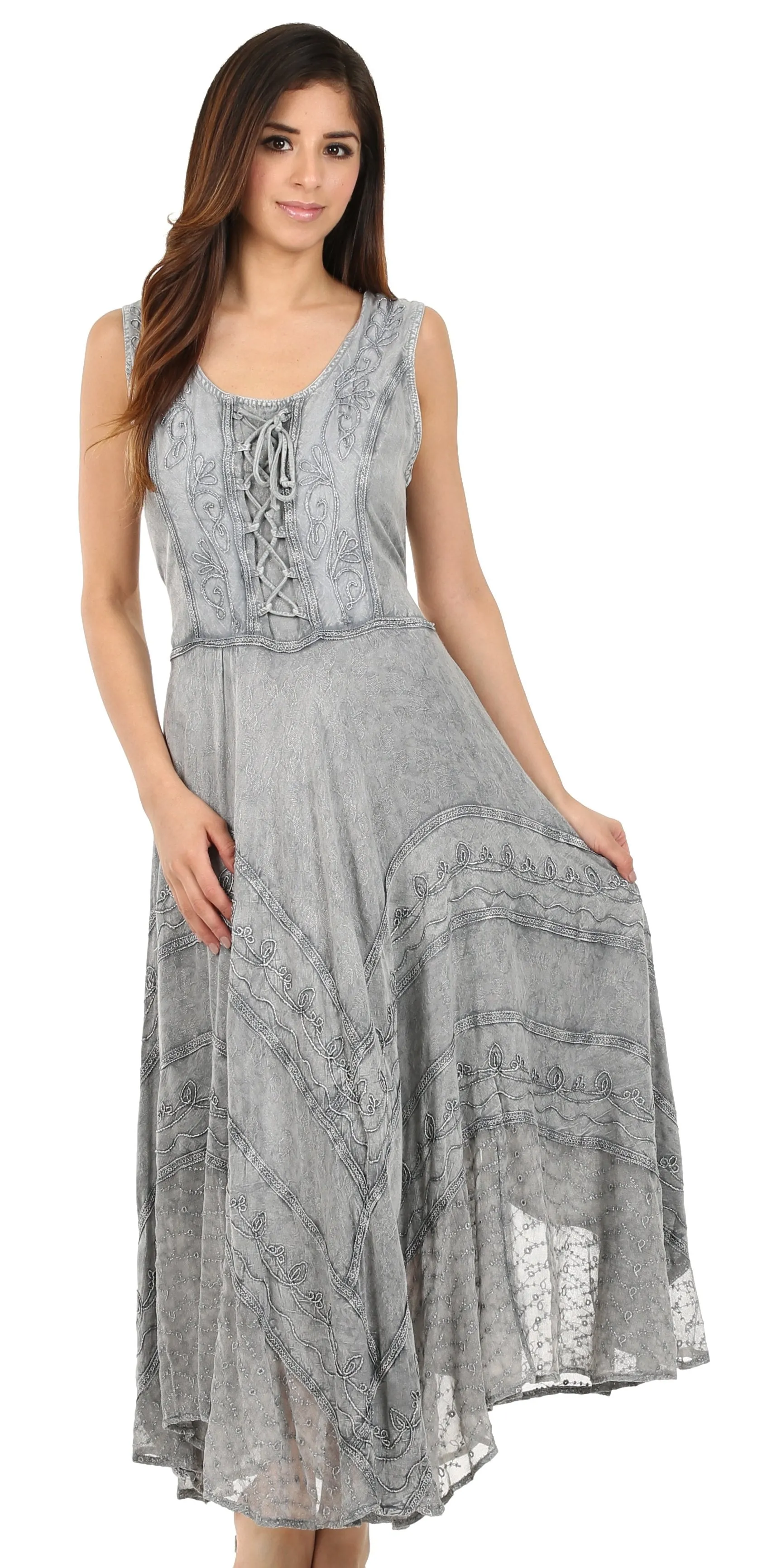 Sakkas Kevina Stonewashed Rayon Embroidered Dress