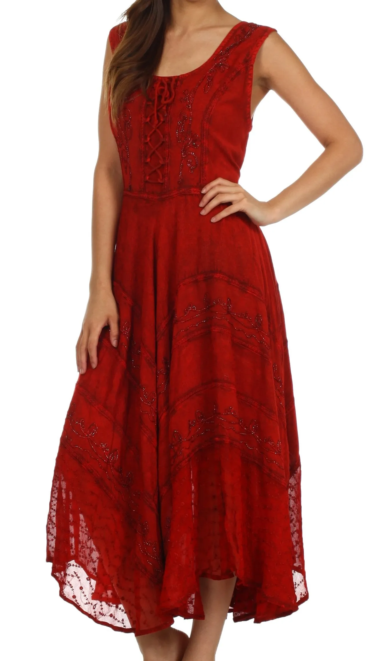 Sakkas Kevina Stonewashed Rayon Embroidered Dress