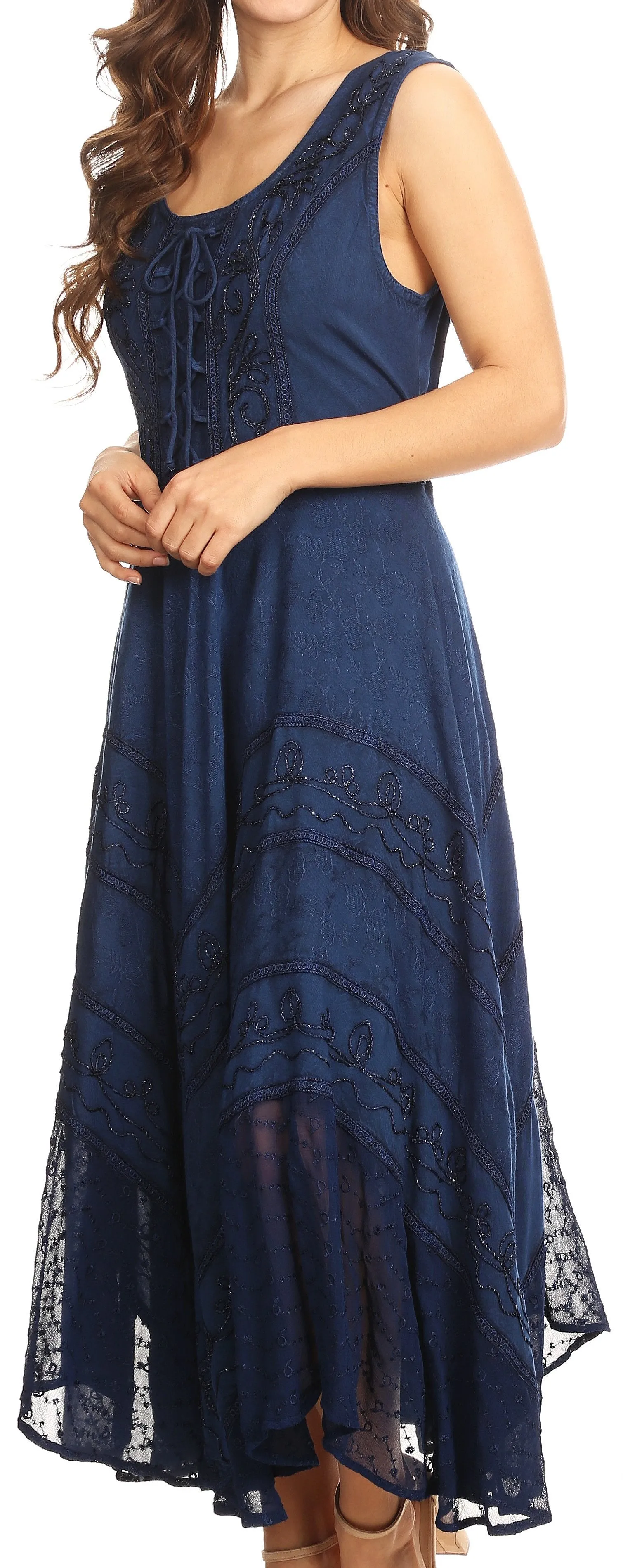 Sakkas Kevina Stonewashed Rayon Embroidered Dress