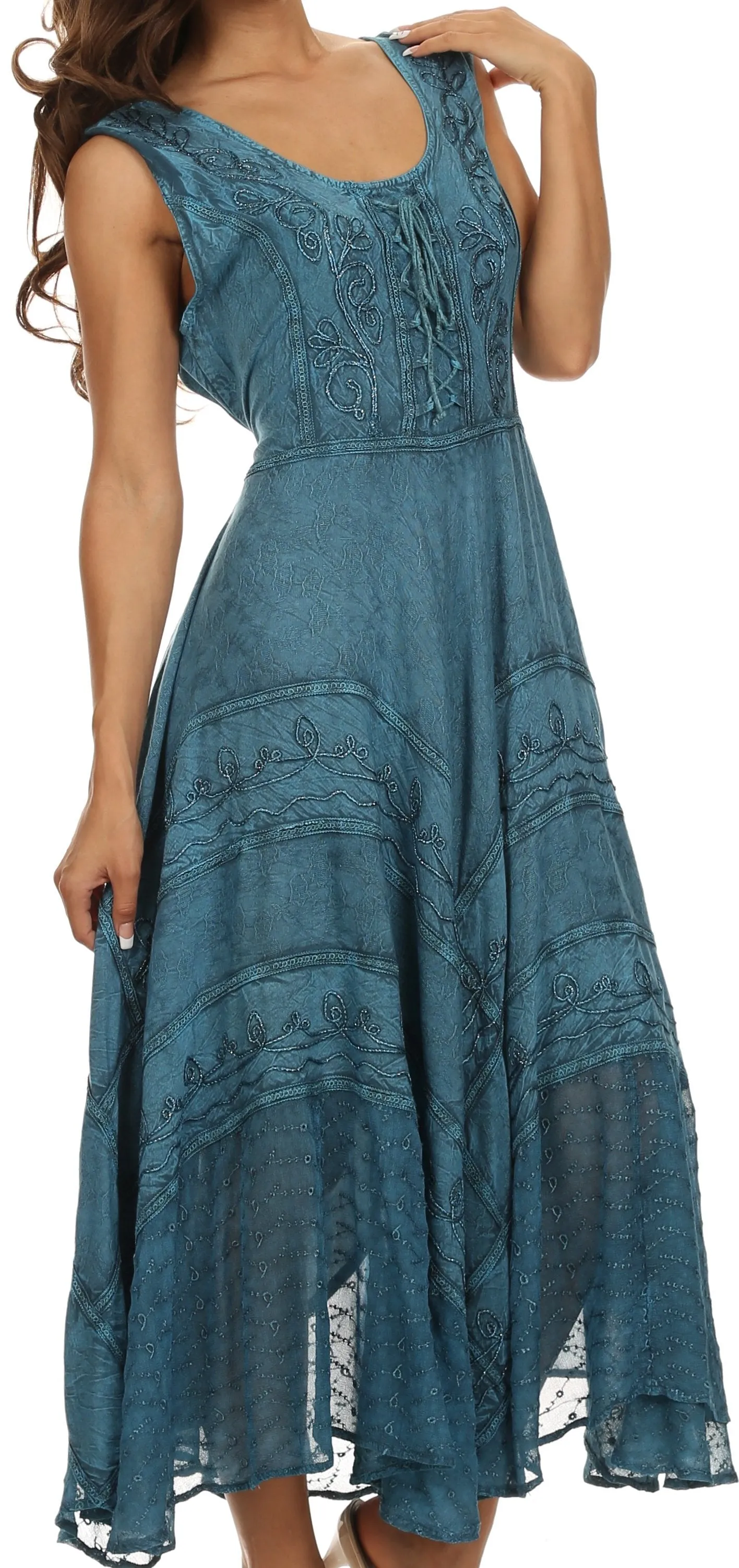 Sakkas Kevina Stonewashed Rayon Embroidered Dress