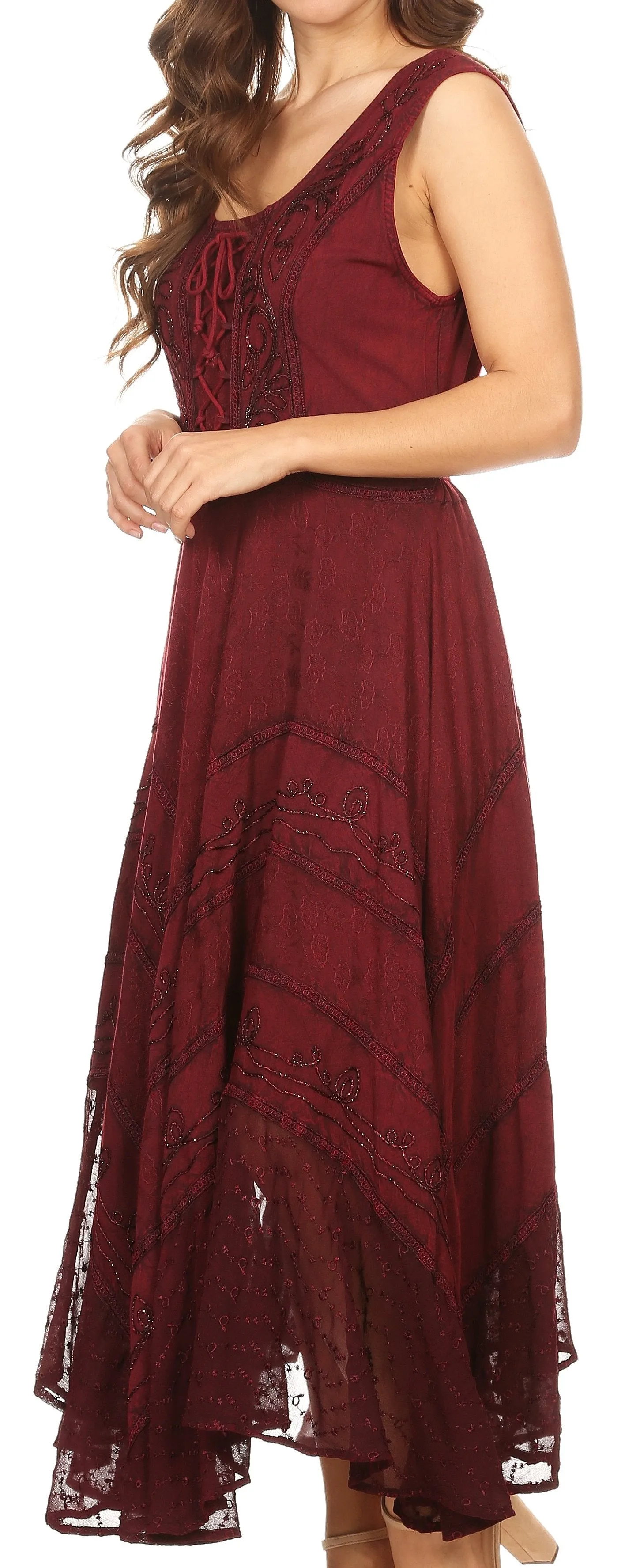 Sakkas Kevina Stonewashed Rayon Embroidered Dress