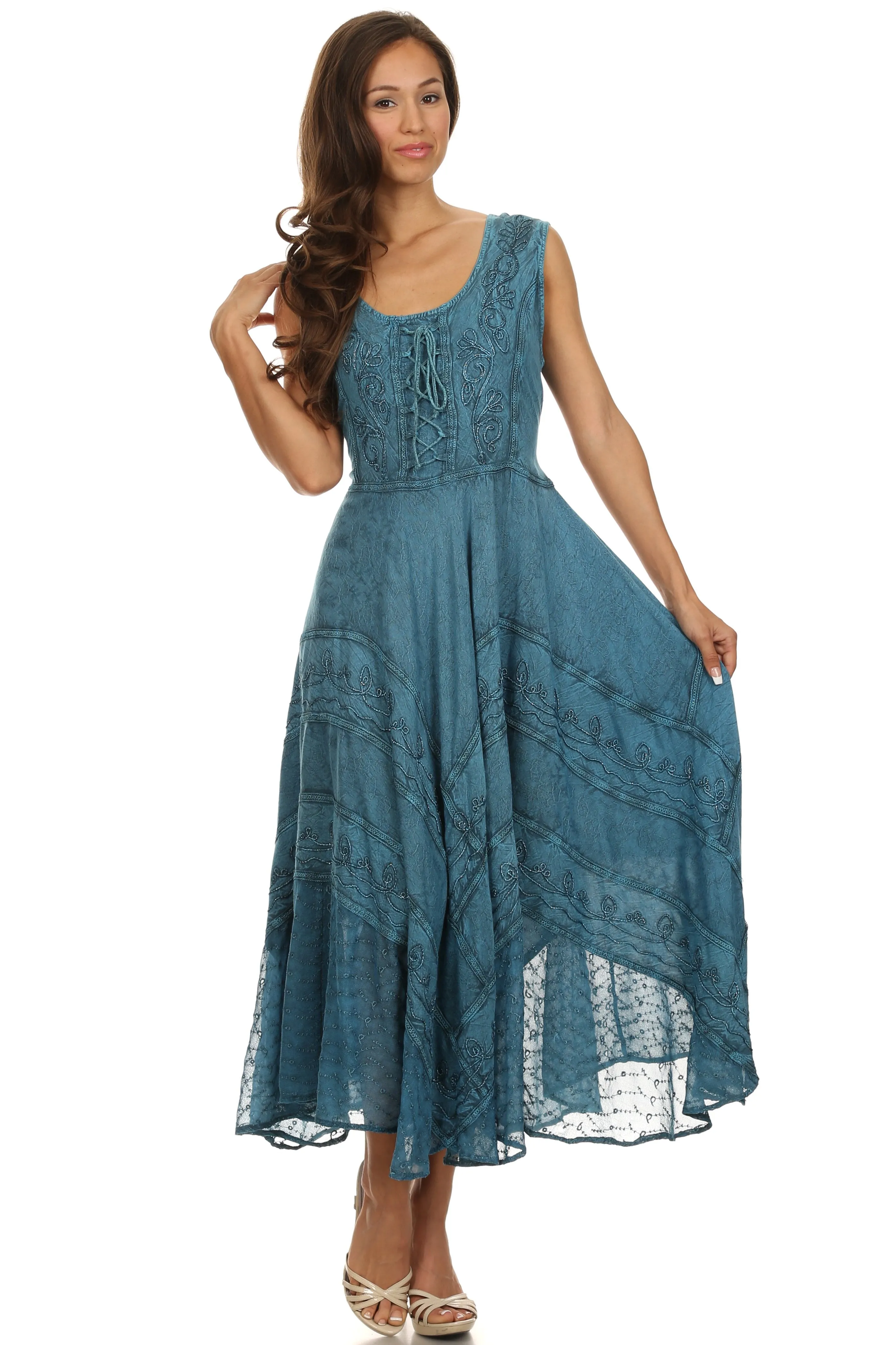 Sakkas Kevina Stonewashed Rayon Embroidered Dress