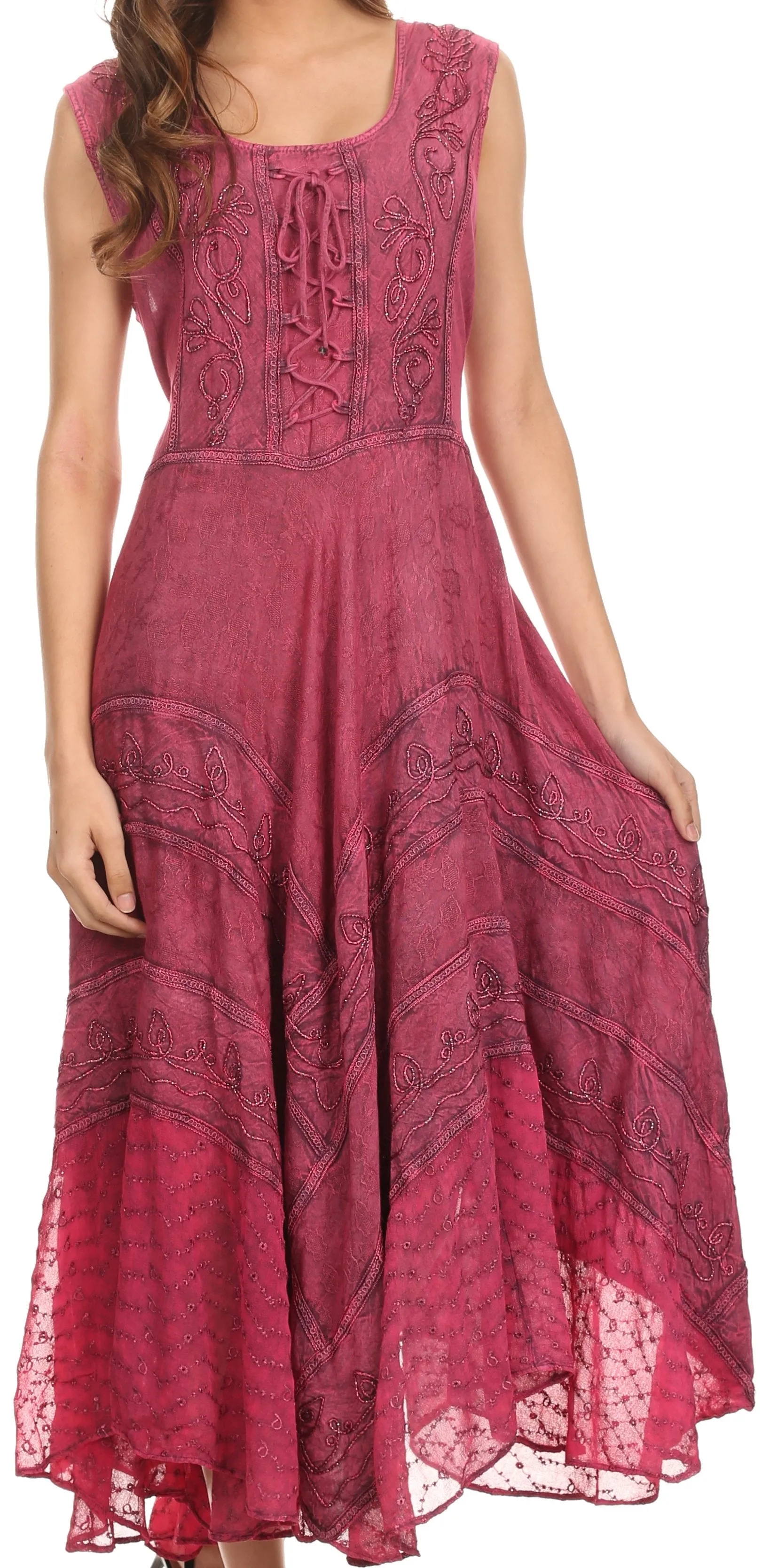 Sakkas Kevina Stonewashed Rayon Embroidered Dress