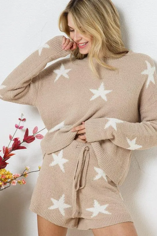 Soft Long Sleeve Star Print Top and Short Set