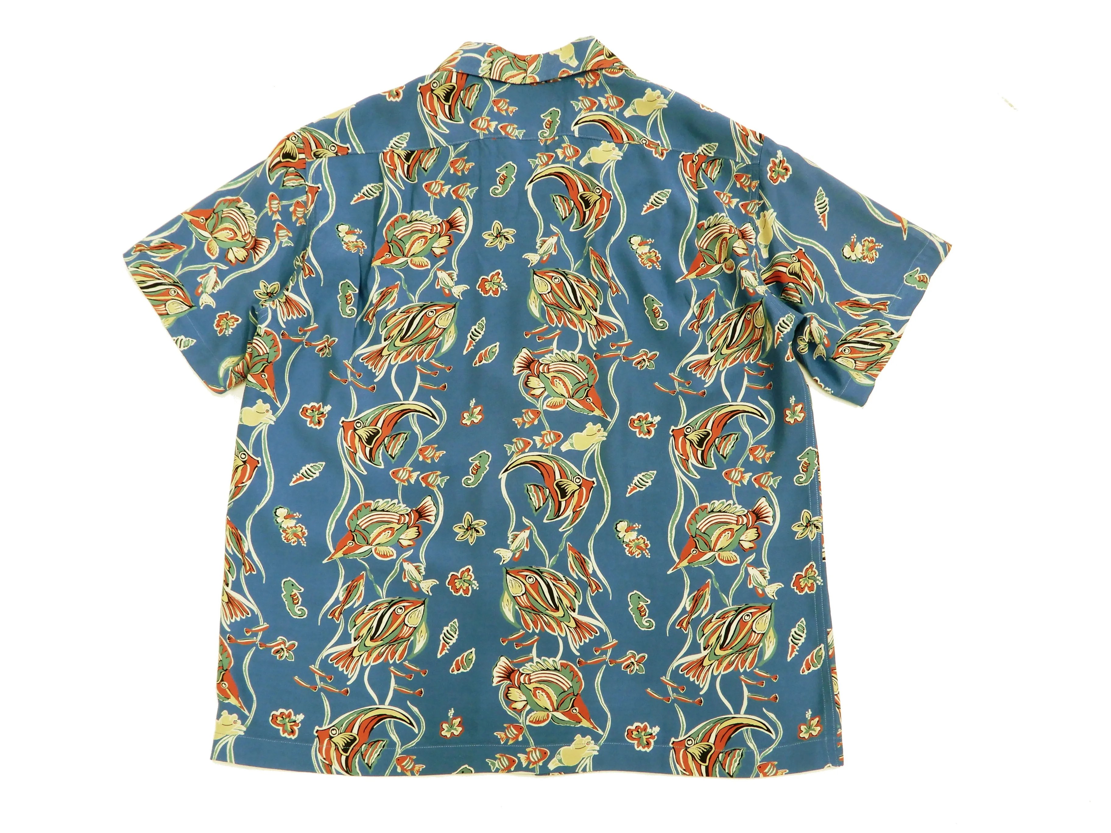 Studio D'artisan Men's Hawaiian Shirt Angelfish Rayon Short Sleeve Aloha shirt SP-050 Blue