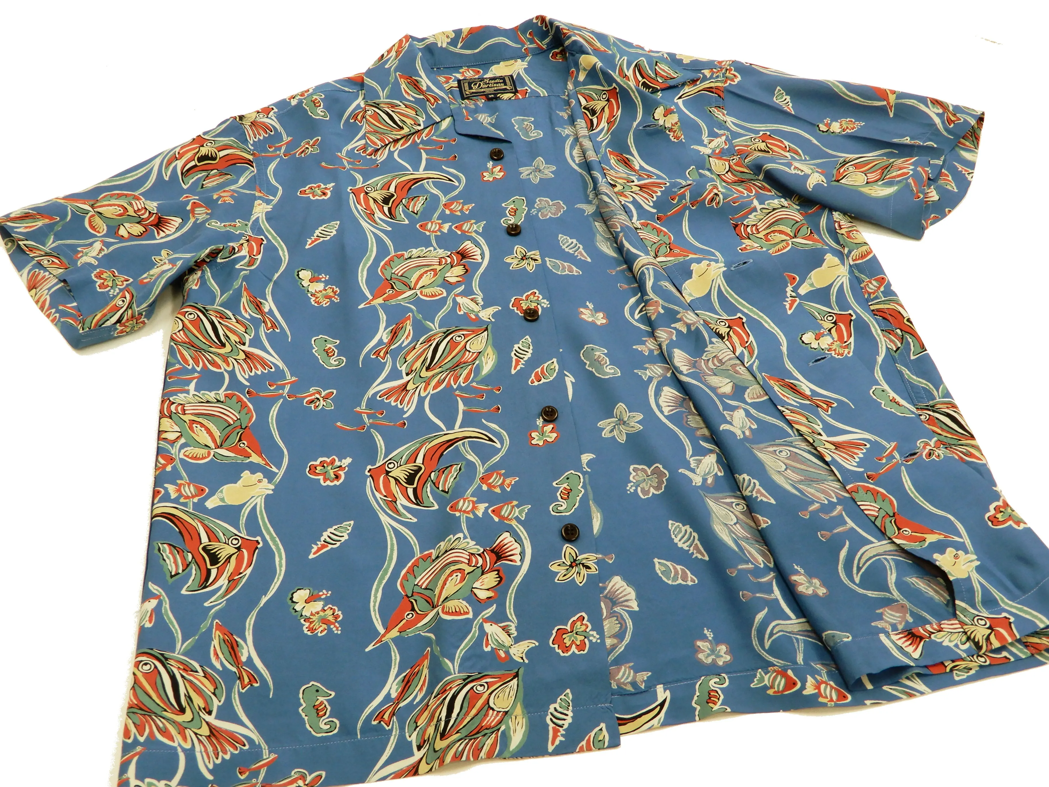 Studio D'artisan Men's Hawaiian Shirt Angelfish Rayon Short Sleeve Aloha shirt SP-050 Blue