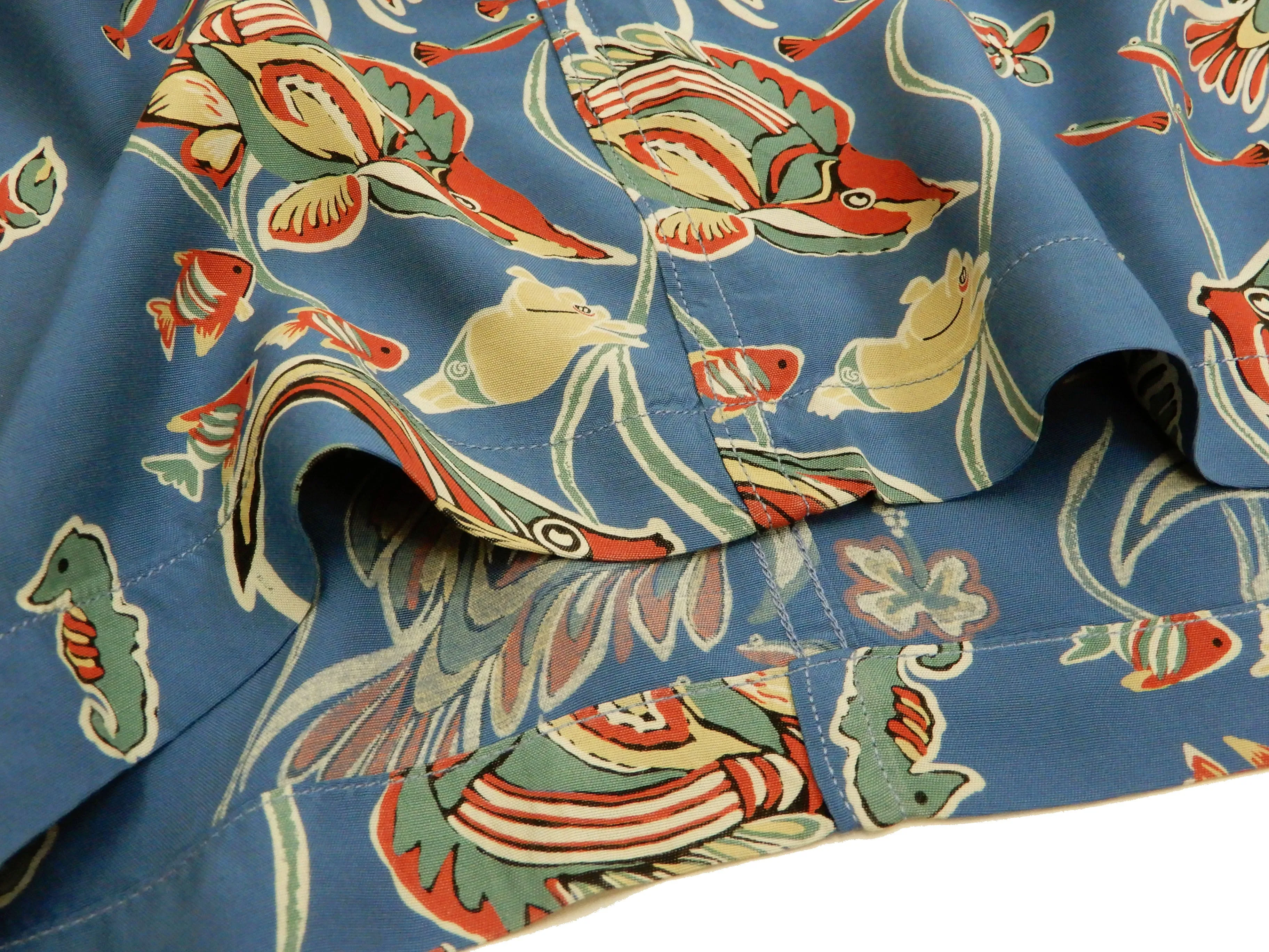 Studio D'artisan Men's Hawaiian Shirt Angelfish Rayon Short Sleeve Aloha shirt SP-050 Blue