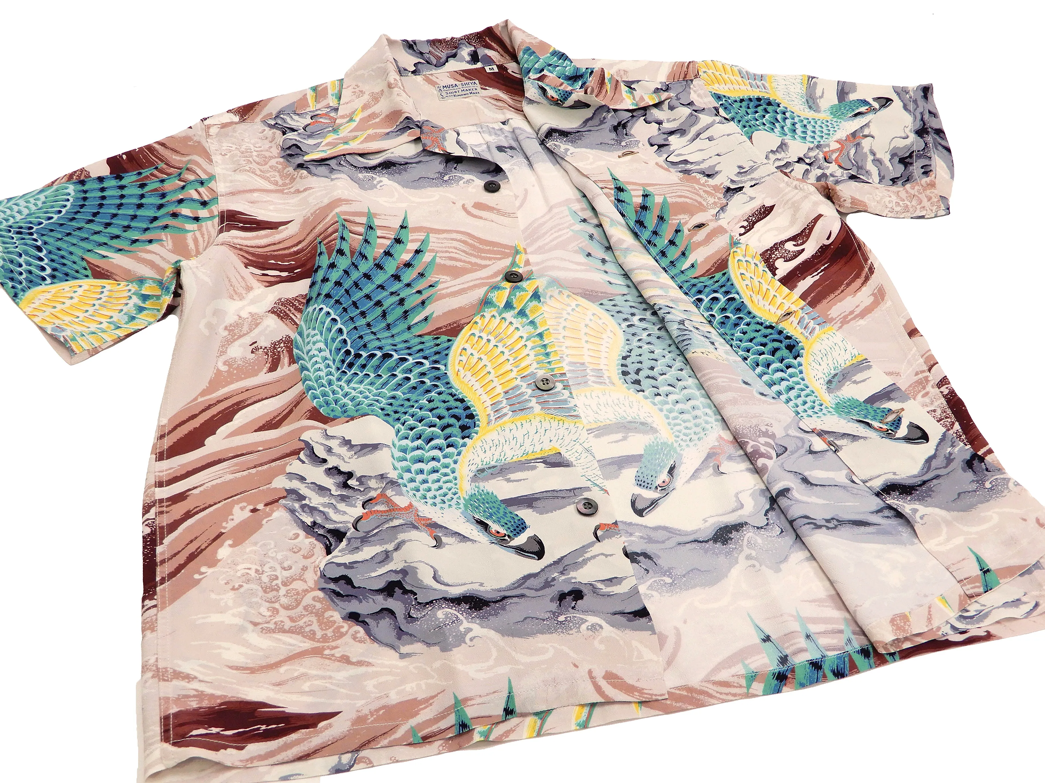 Sun Surf Men's Hawaiian Shirt Musa-Shiya Eagle Short Sleeve Aloha Shirt SS38415 Brown