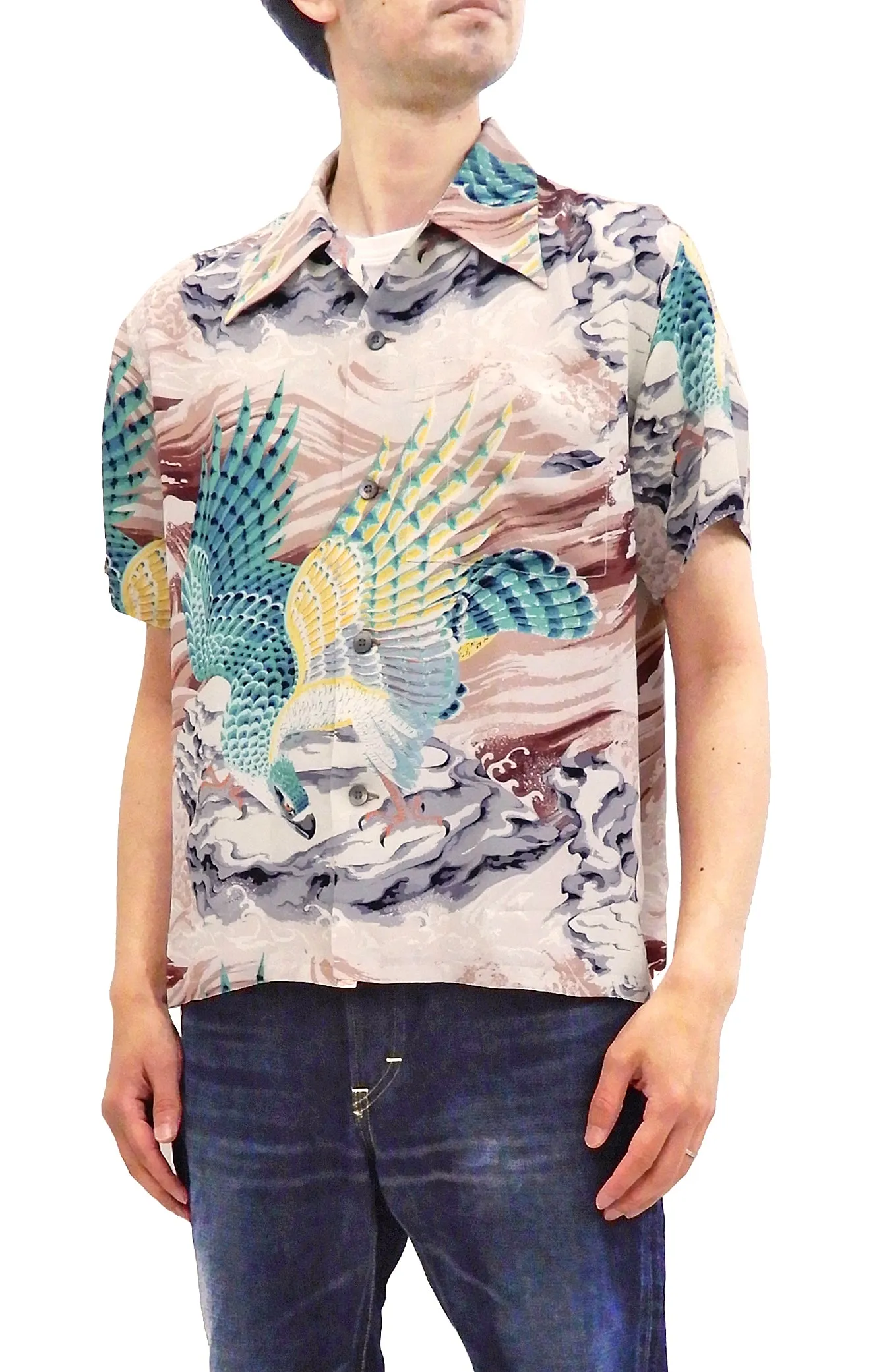 Sun Surf Men's Hawaiian Shirt Musa-Shiya Eagle Short Sleeve Aloha Shirt SS38415 Brown