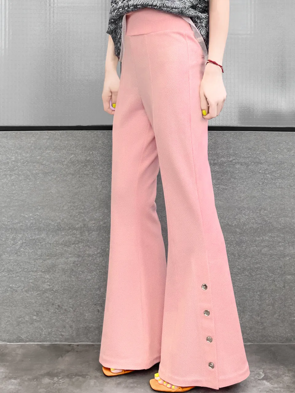 Surprise Sale! Baby Pink Flare Leg Pull On Button Pants