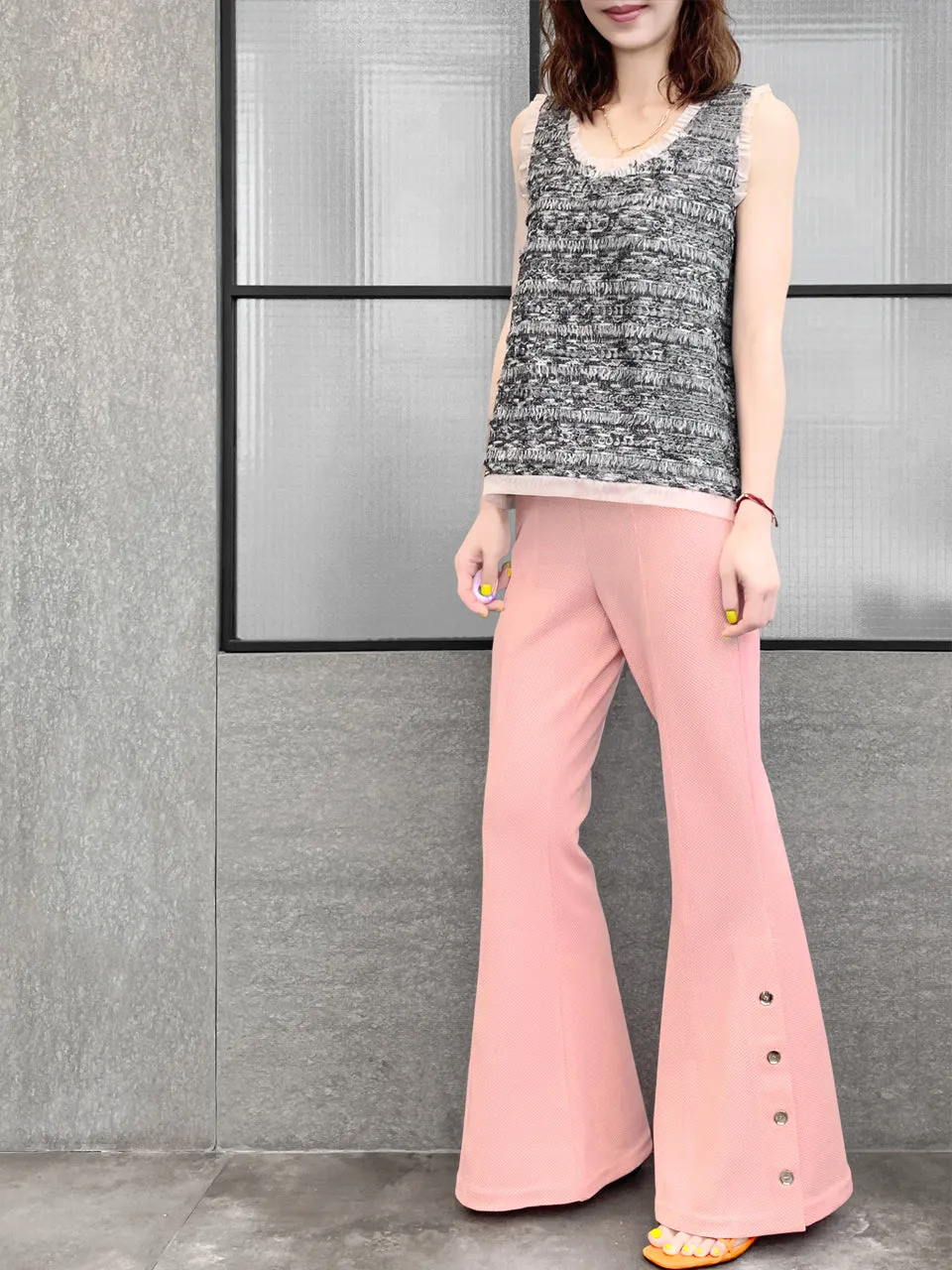 Surprise Sale! Baby Pink Flare Leg Pull On Button Pants