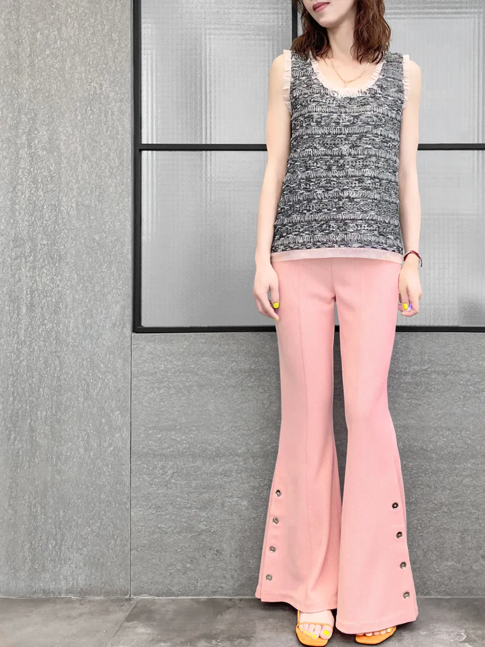 Surprise Sale! Baby Pink Flare Leg Pull On Button Pants