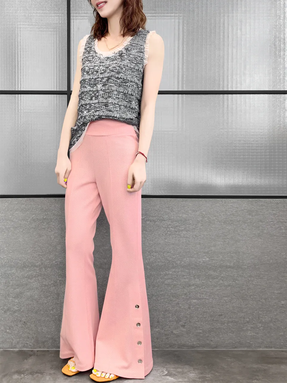 Surprise Sale! Baby Pink Flare Leg Pull On Button Pants