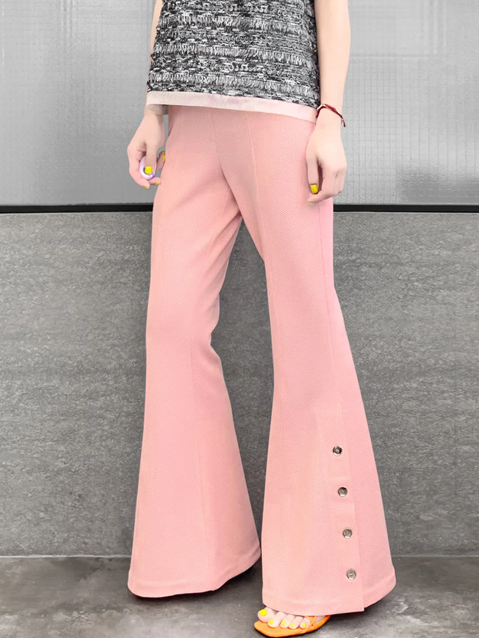 Surprise Sale! Baby Pink Flare Leg Pull On Button Pants