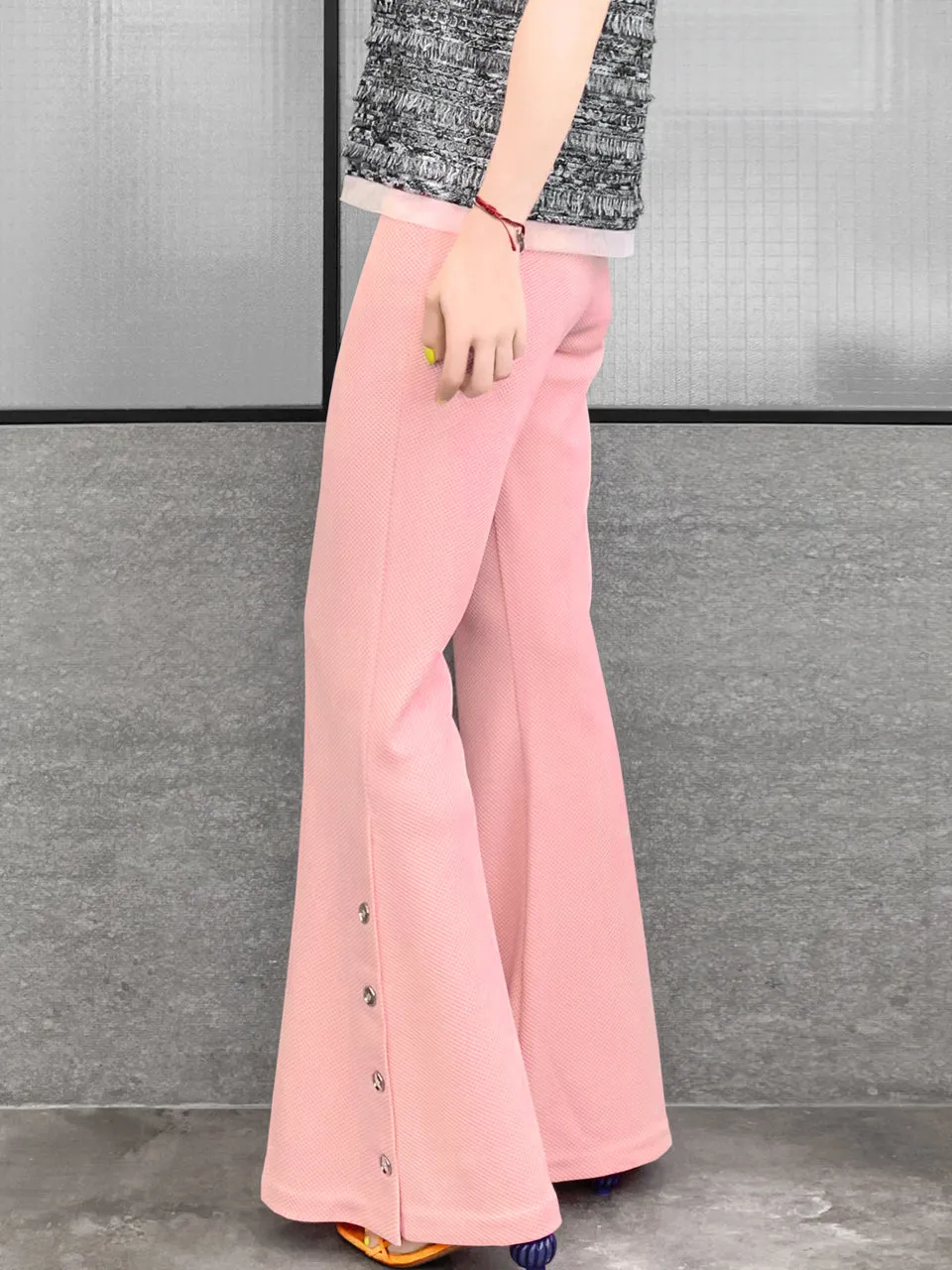 Surprise Sale! Baby Pink Flare Leg Pull On Button Pants