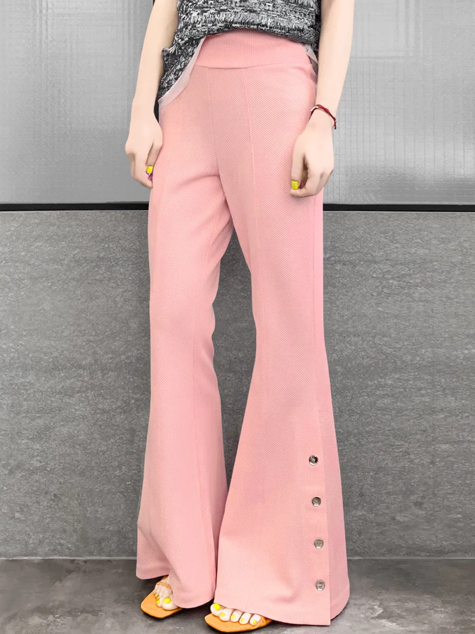 Surprise Sale! Baby Pink Flare Leg Pull On Button Pants