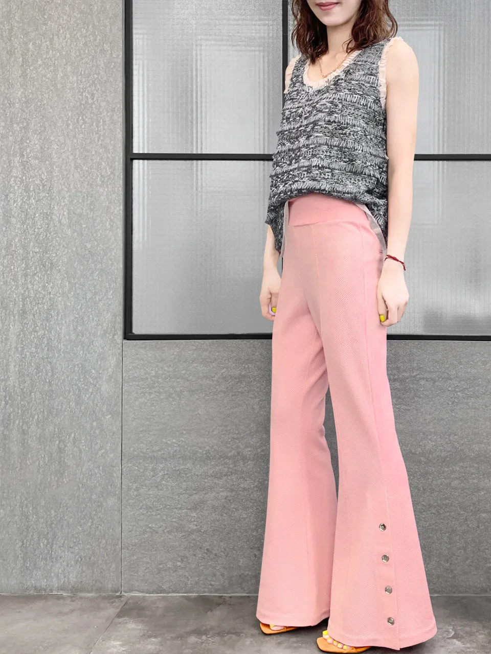 Surprise Sale! Baby Pink Flare Leg Pull On Button Pants