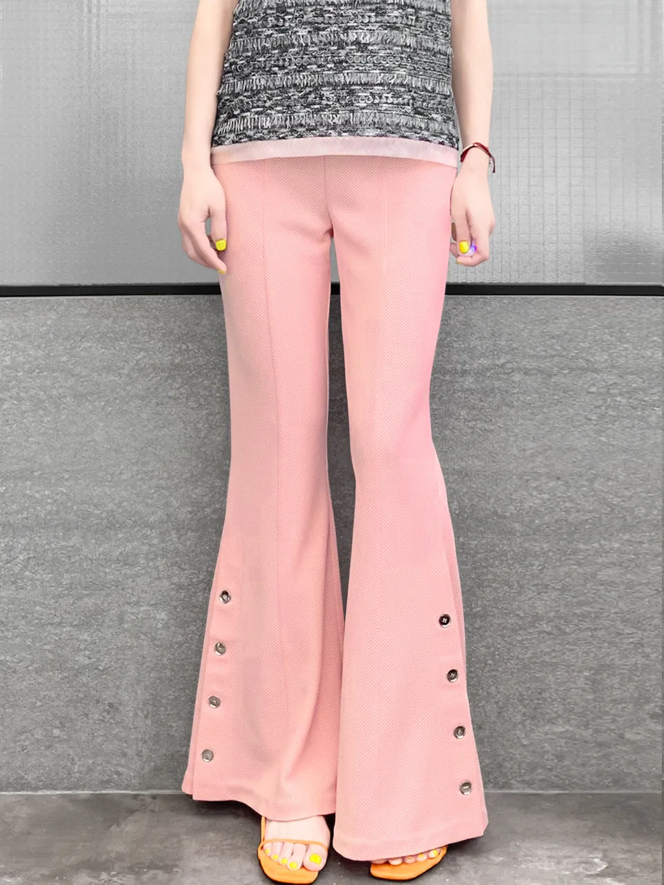 Surprise Sale! Baby Pink Flare Leg Pull On Button Pants