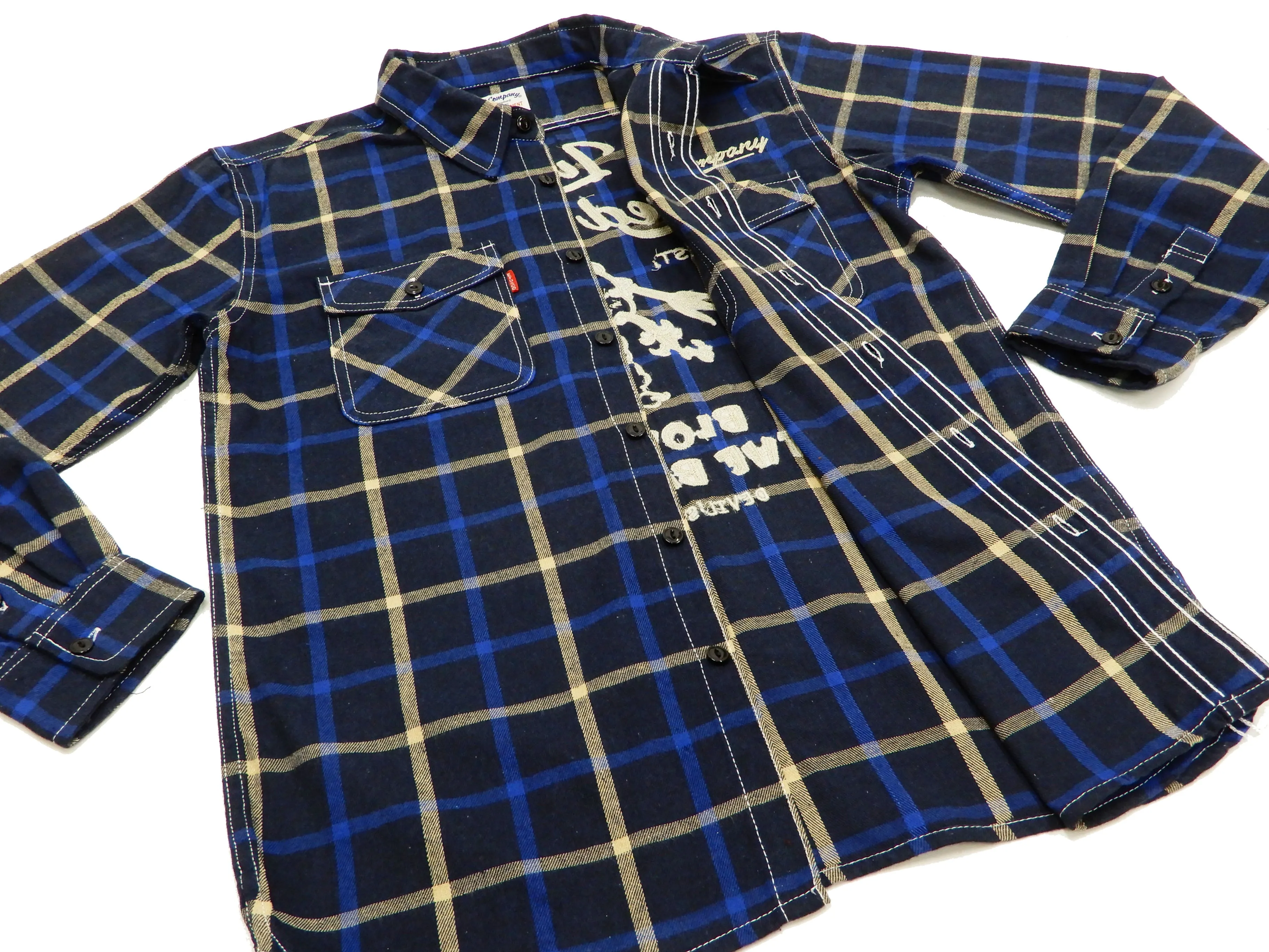 Tedman Custom Embroidered Plaid Flannel Shirt Men's Long Sleeve Shirt TNS-700 Navy/Blue