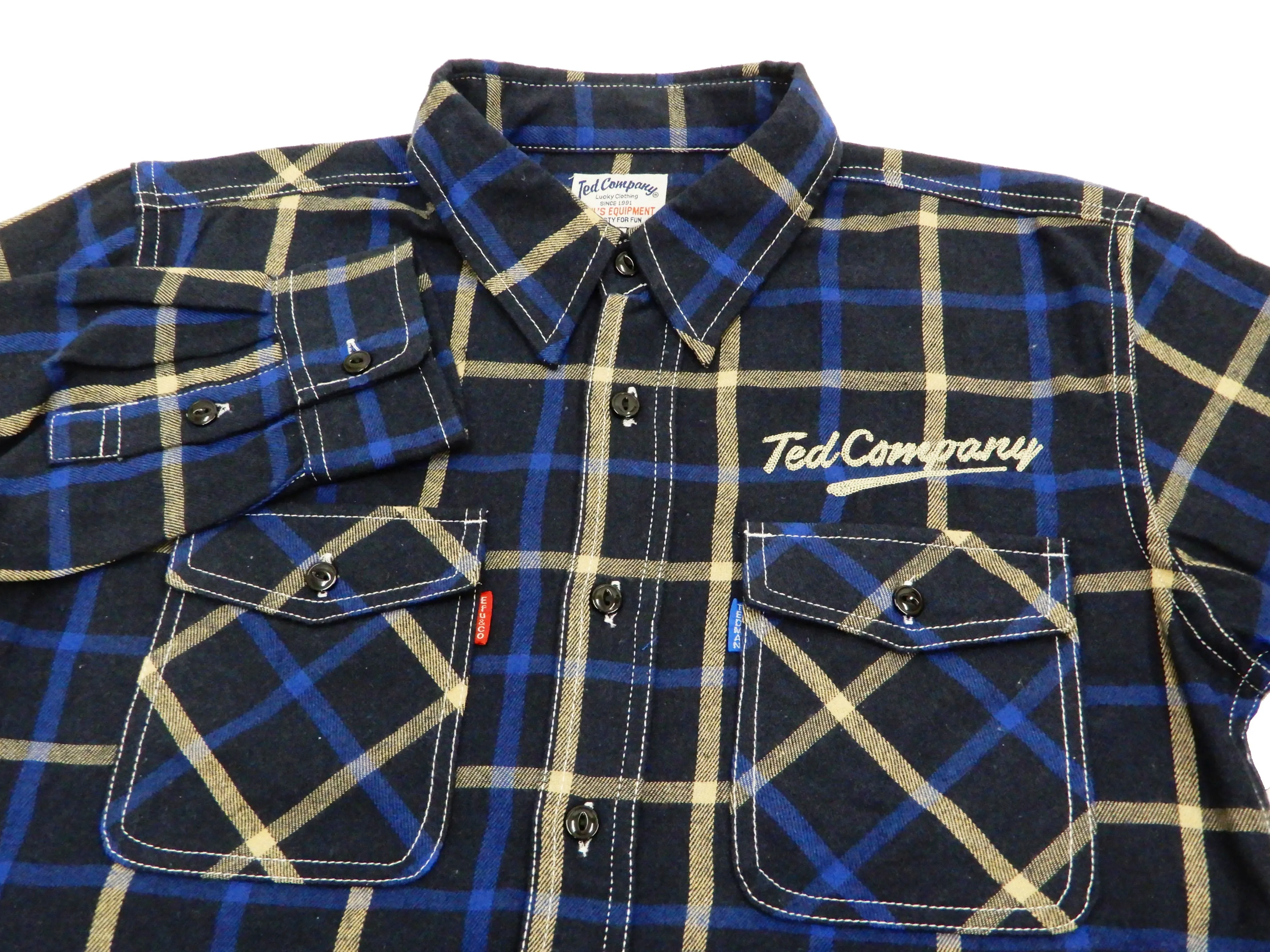 Tedman Custom Embroidered Plaid Flannel Shirt Men's Long Sleeve Shirt TNS-700 Navy/Blue