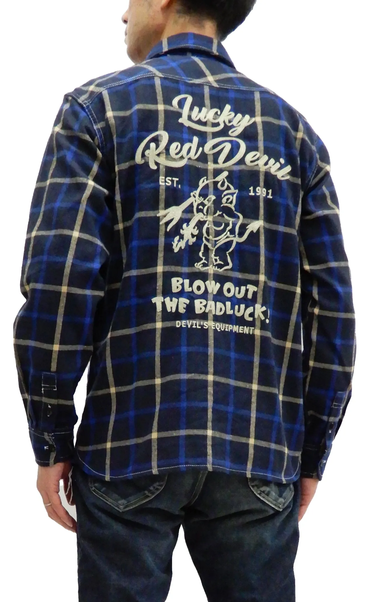 Tedman Custom Embroidered Plaid Flannel Shirt Men's Long Sleeve Shirt TNS-700 Navy/Blue