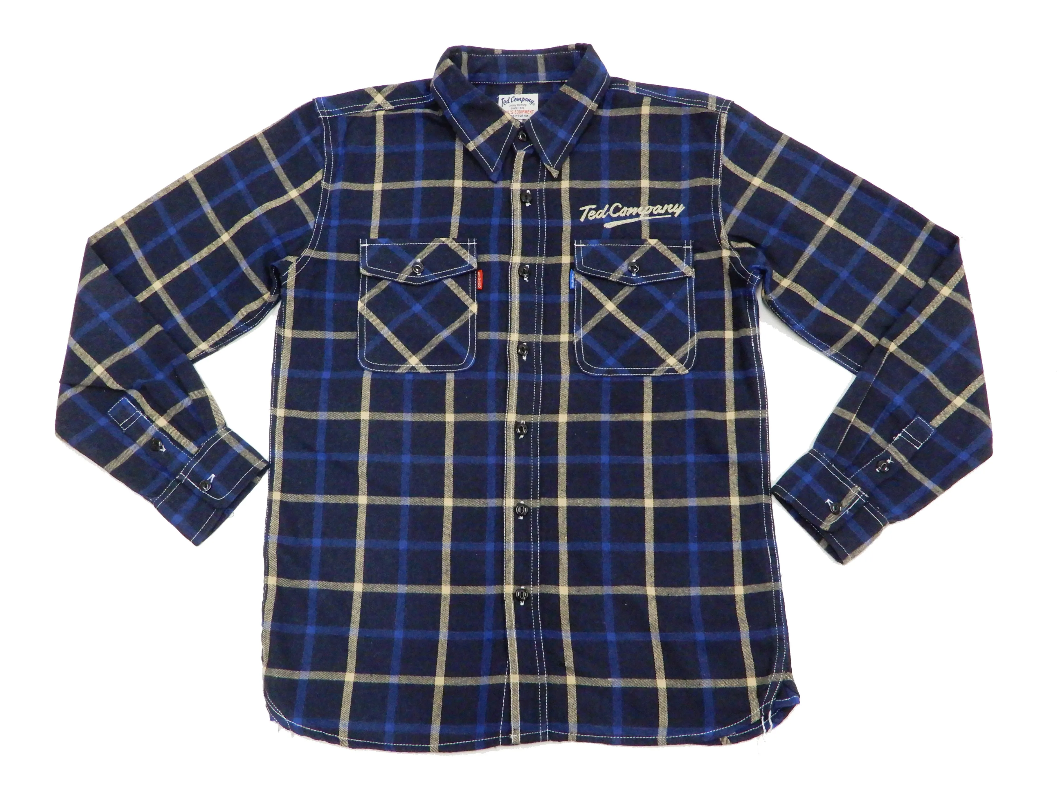 Tedman Custom Embroidered Plaid Flannel Shirt Men's Long Sleeve Shirt TNS-700 Navy/Blue