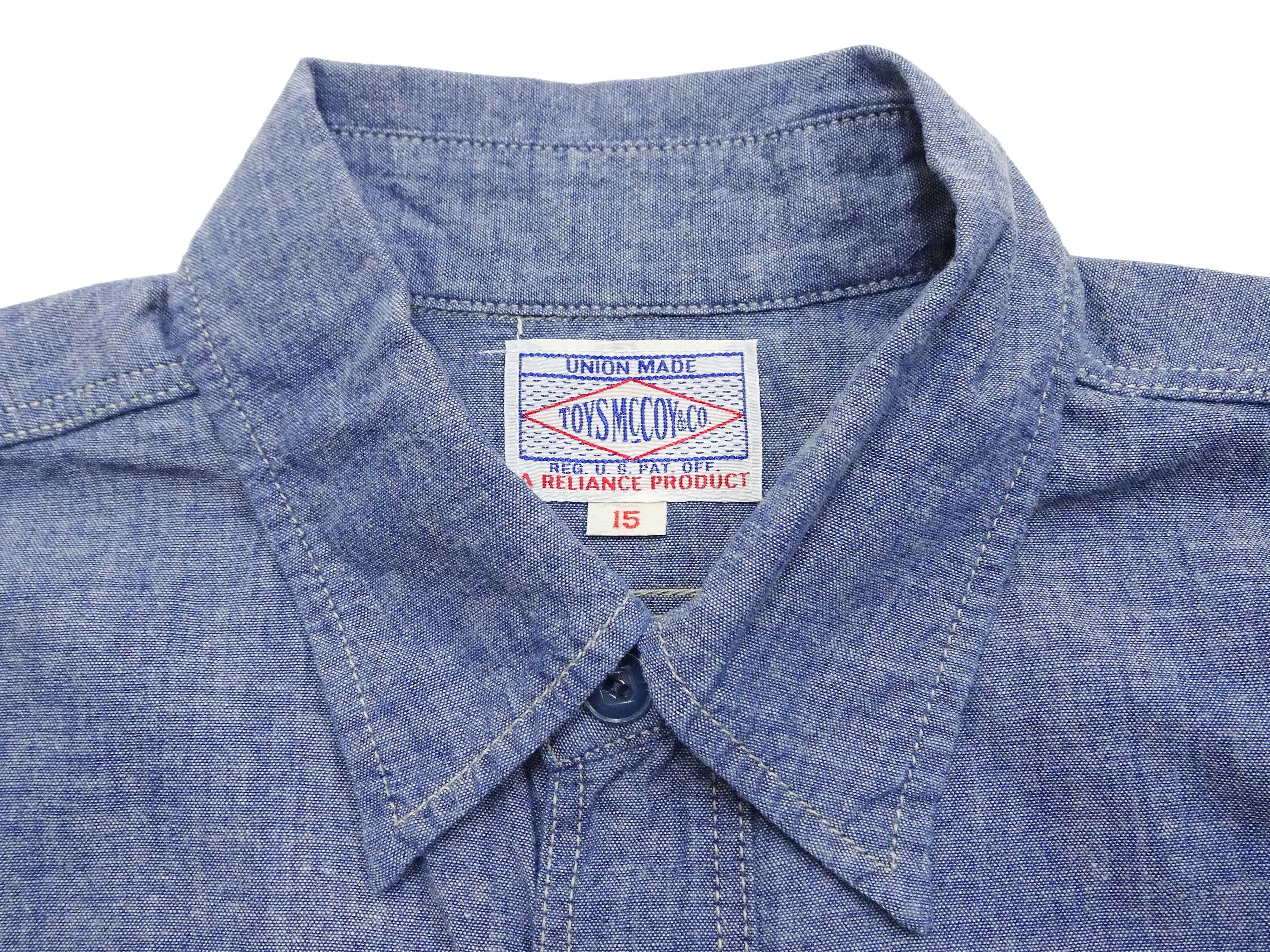 TOYS McCOY Blue Chambray Shirt Men's U.S. Navy Military Short Sleeve Button Up Work Shirt TMS2305