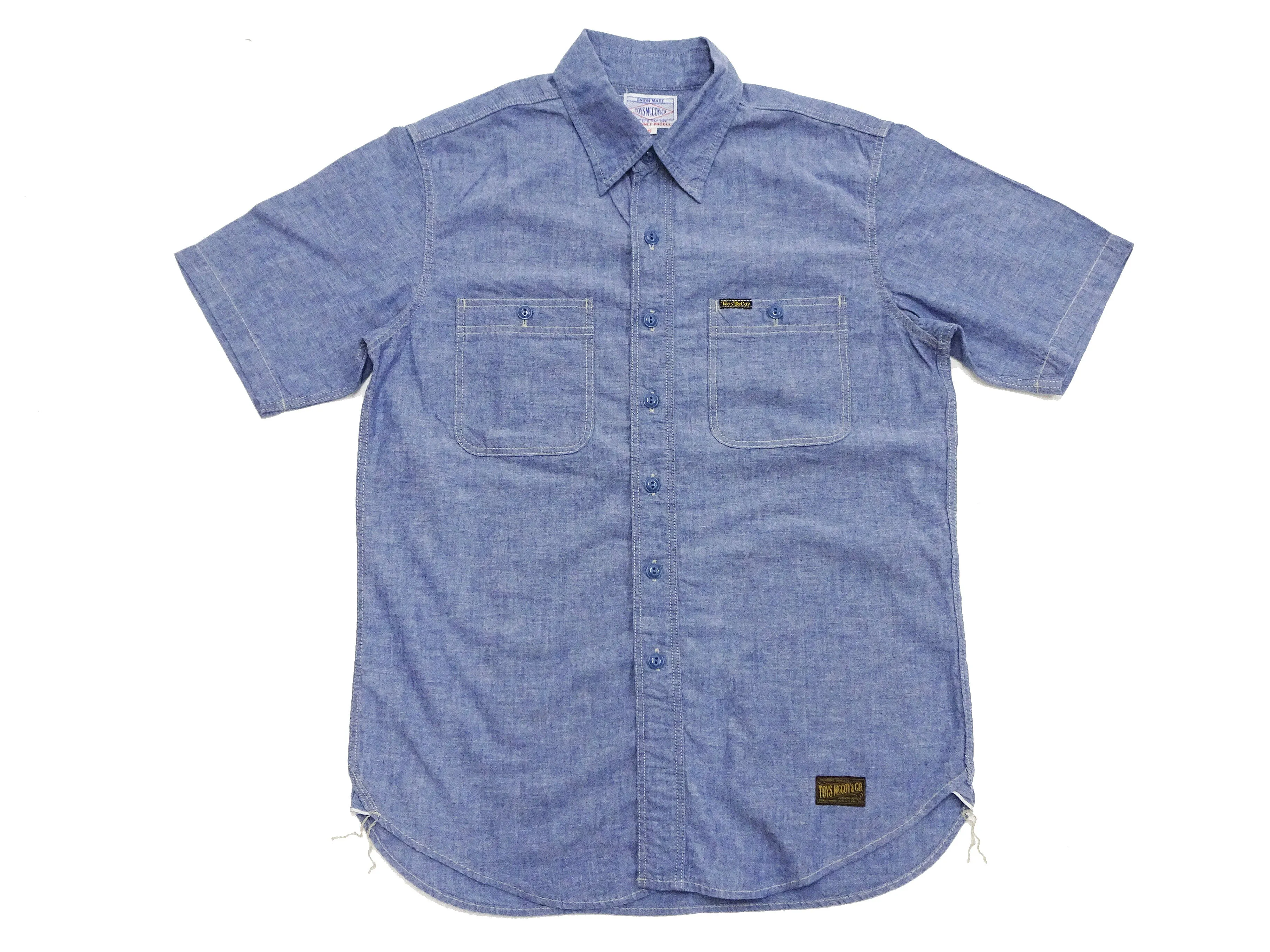 TOYS McCOY Blue Chambray Shirt Men's U.S. Navy Military Short Sleeve Button Up Work Shirt TMS2305