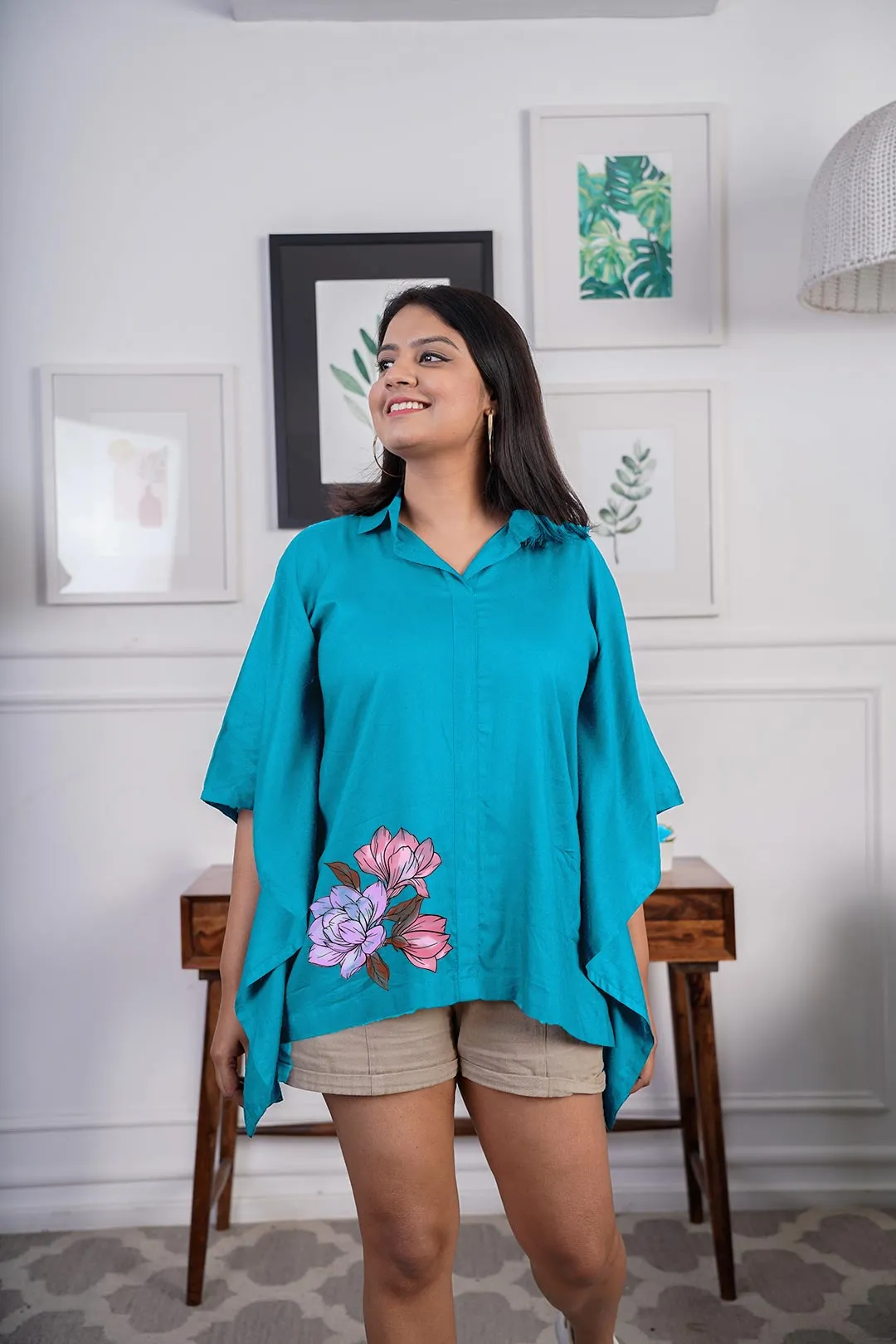 Turquoise Kaftan Top - Garden