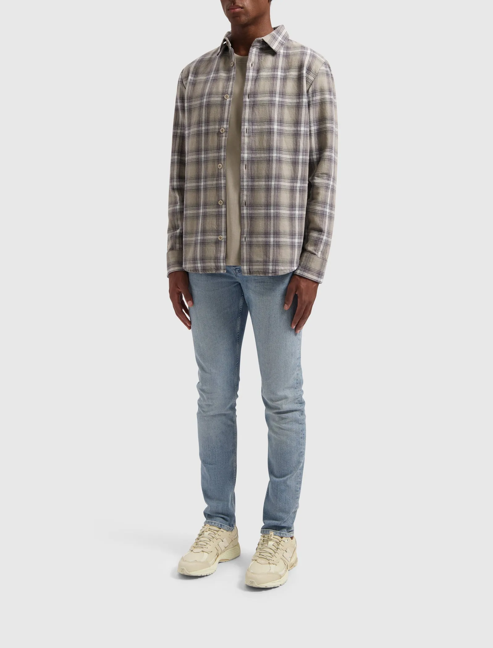 Twill Checked Overshirt | Taupe