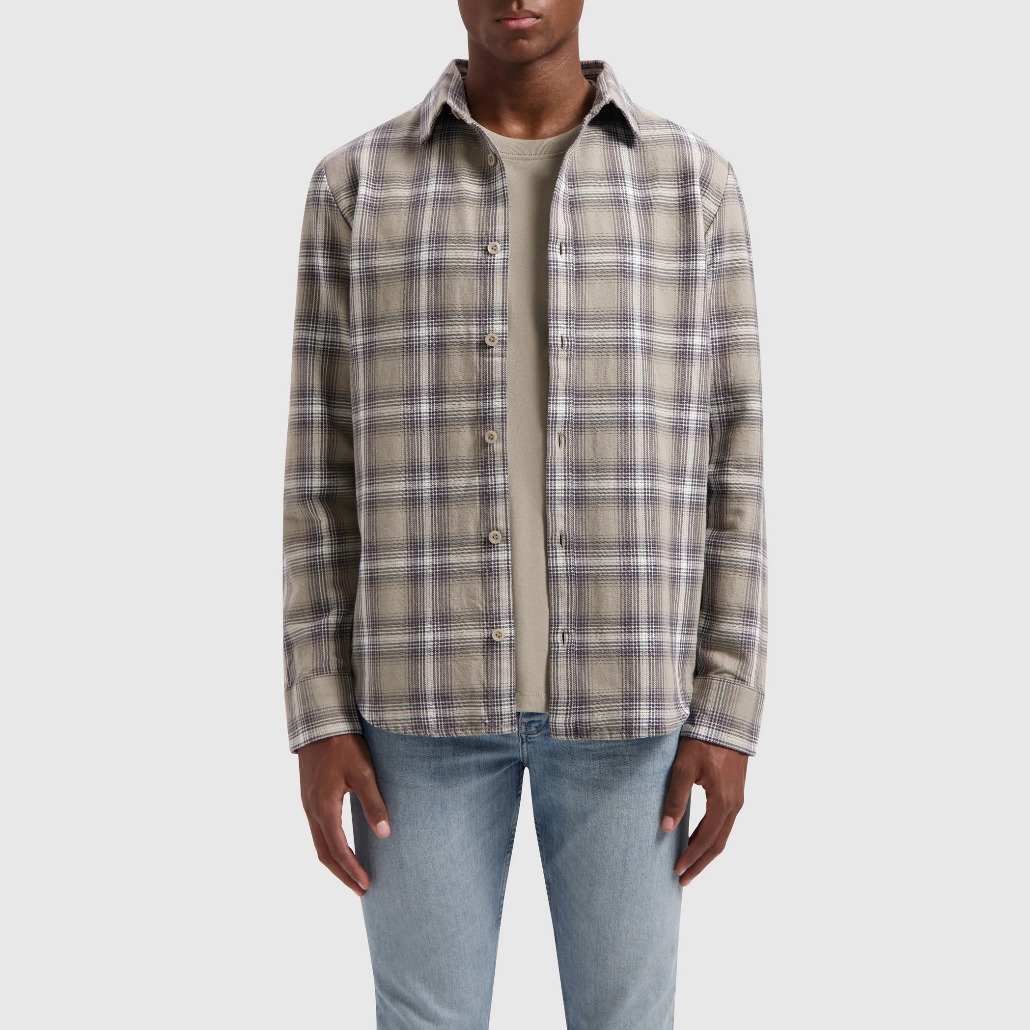 Twill Checked Overshirt | Taupe