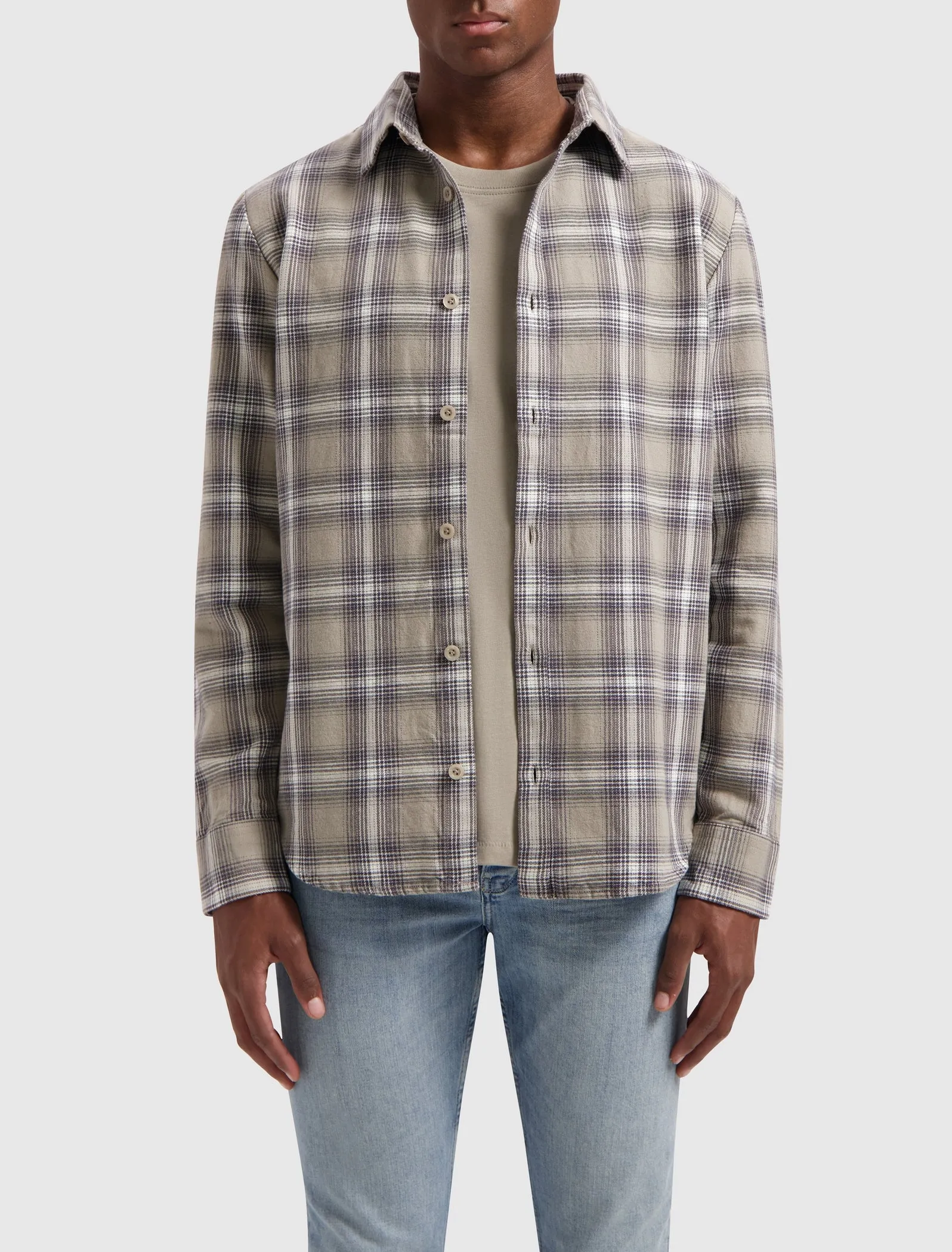 Twill Checked Overshirt | Taupe