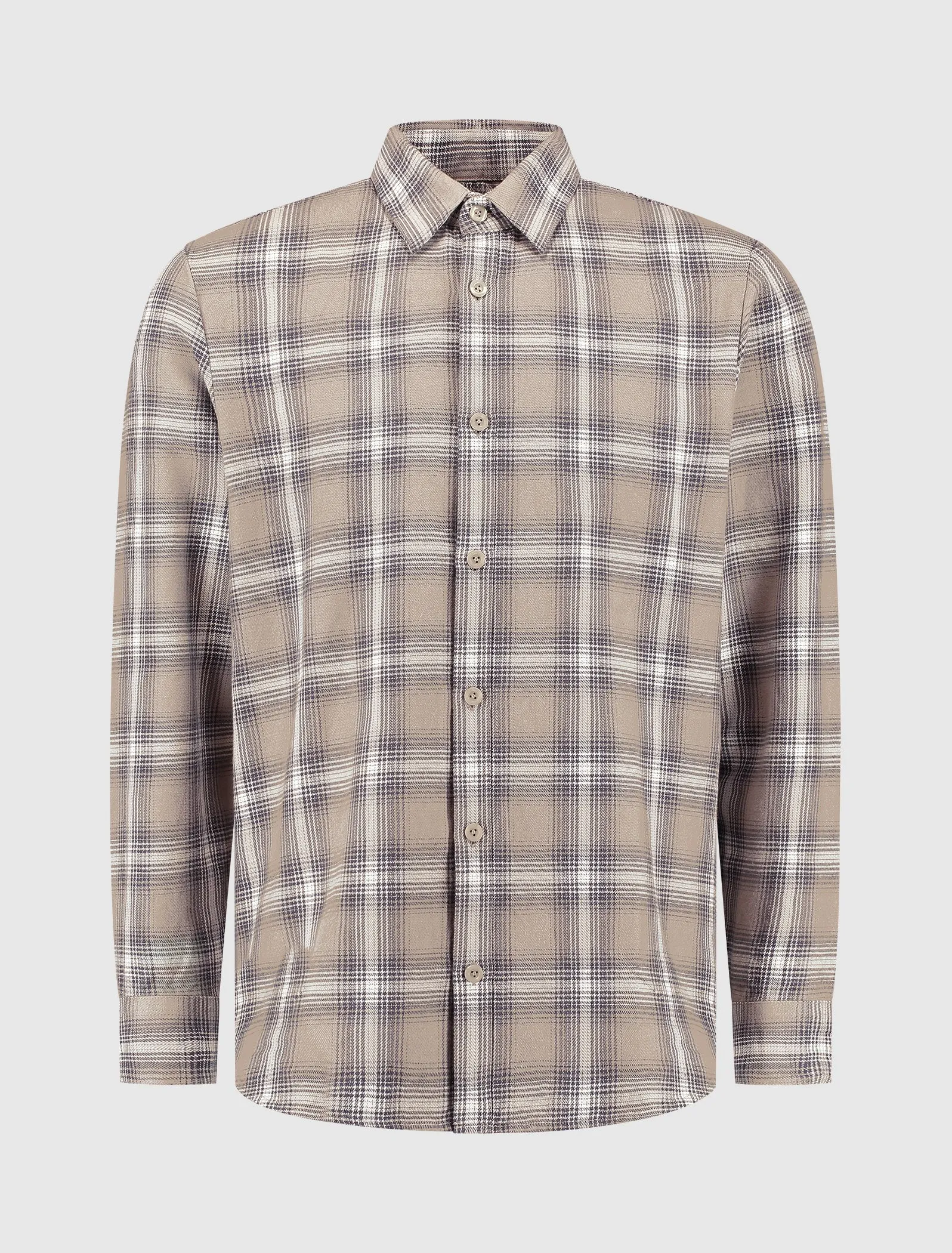 Twill Checked Overshirt | Taupe