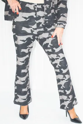 Western style Printed Flared Trouser in Grey Camo