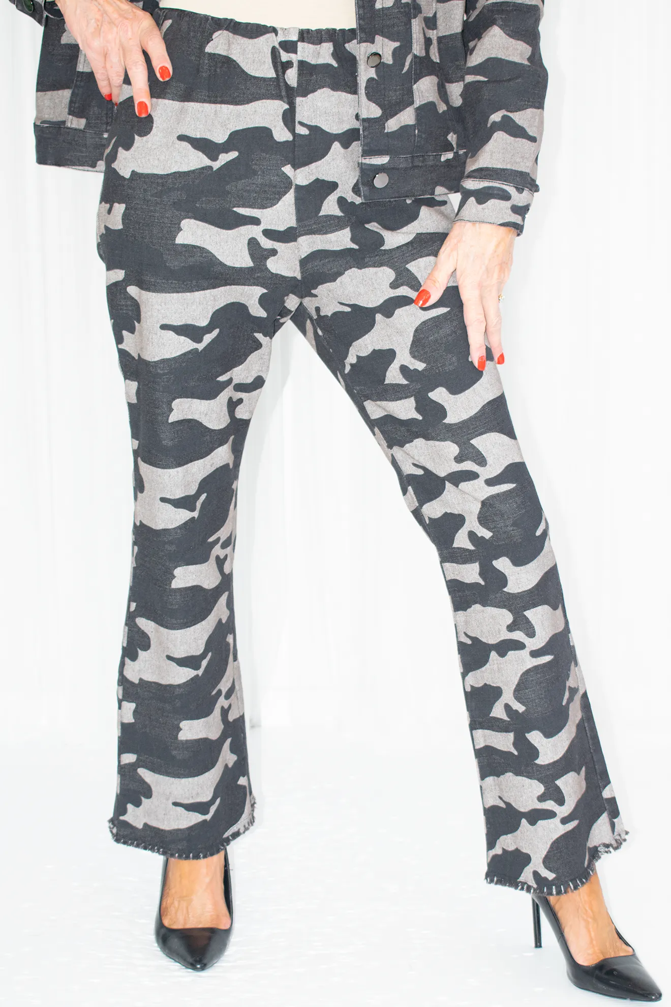 Western style Printed Flared Trouser in Grey Camo