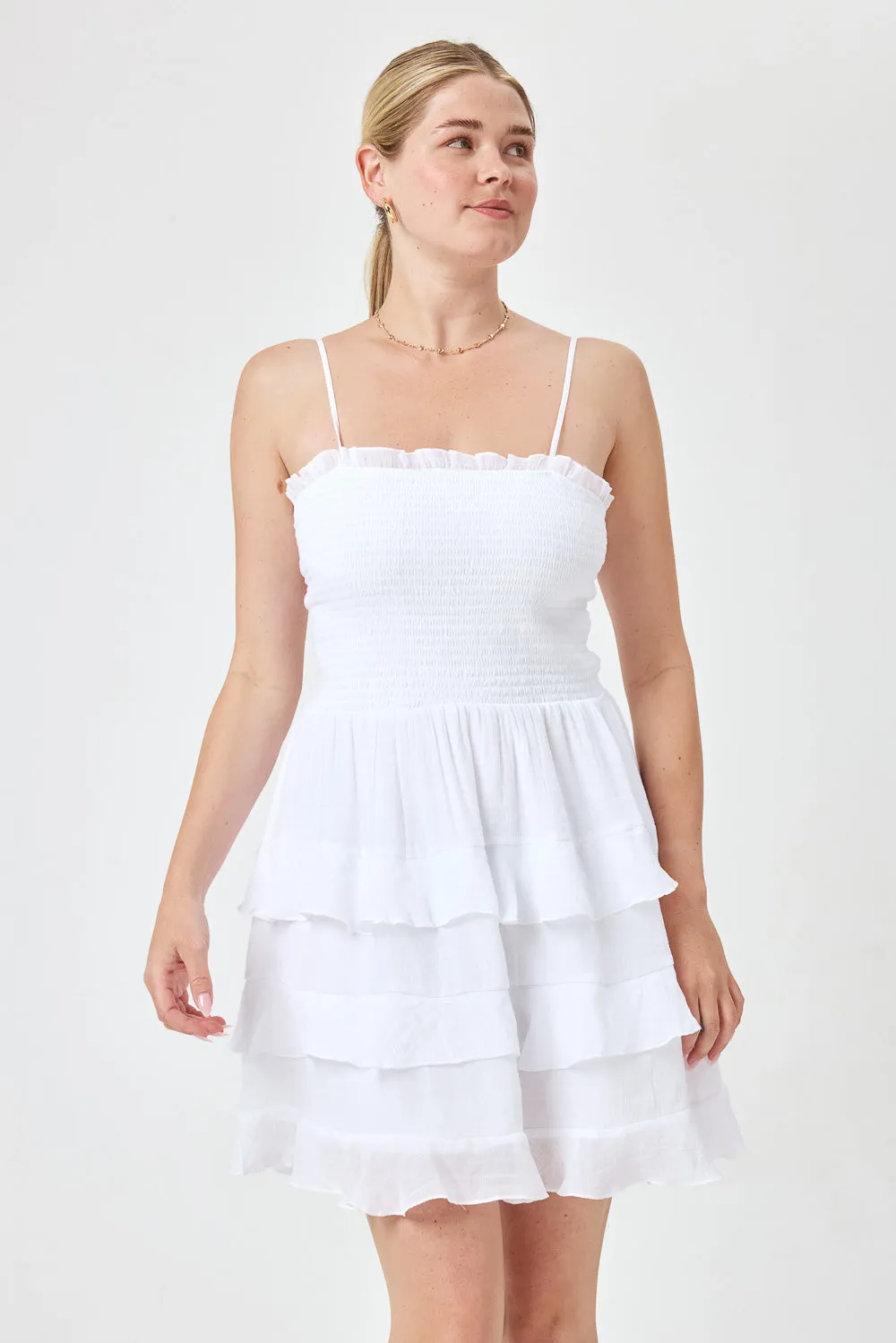 White Smocked Three Tier Dress