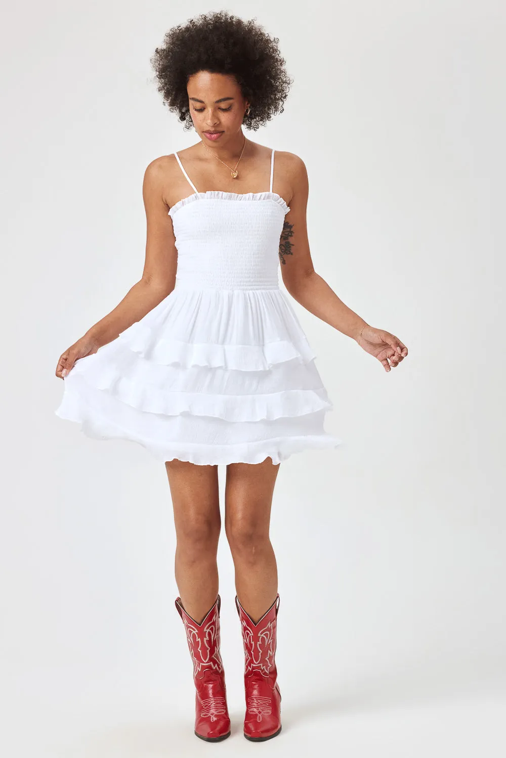 White Smocked Three Tier Dress