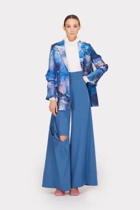 Wide Flared Trousers With Calla Flower Pale Blue