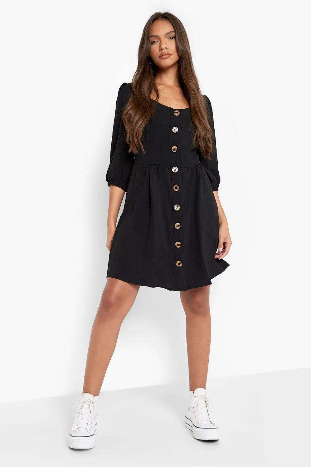 Women's Linen Button Detail Skater Dress