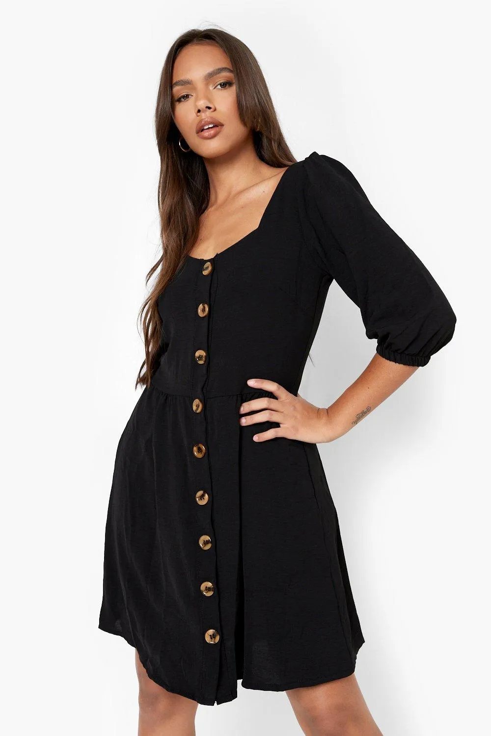 Women's Linen Button Detail Skater Dress