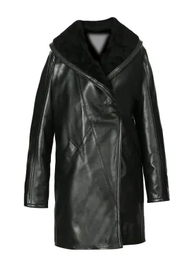 Women's Scully Black Full Length Faux Fur Leather Coat